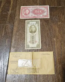 THE CENTRAL BANK OF CHINA NOTES WW2 ERA 1930; 1941; 1 & 100 YUAN - LOT OF 2