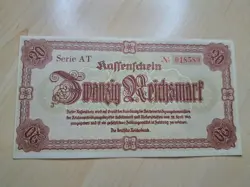 20 REICHSMARK REICHSBANKNOTE 1945 SUDETENLAND AND LOWER SILESIA WW2