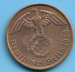 GERMANY WW2 1939 A 2 REICHSPFENNIG SWASTIKA EAGLE GERMAN COIN WW2 ERA #32