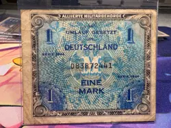 1944 GERMAN 1 MARK ALLIED OCCUPATION CURRENCY NOTE ~ WW2 BRITISH ZONE SP397