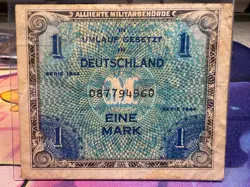 1944 GERMAN 1 MARK ALLIED OCCUPATION CURRENCY NOTE ~ WW2 BRITISH ZONE SP396