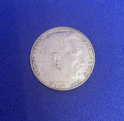 1938 J GERMAN 2 REICHSMARK COIN, WW2, VON HINDENBURG, SWASTIKA, SILVER