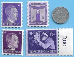 GERMANY WW2 1944 B 1 RPF SWASTIKA COIN & HITLER SWASTIKA STAMP LOT WW2 ERA  #48
