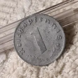 GERMAN 1 REICHSPFENNIG ~ GERMANY ~ WW2 1PF, HEAVILY CIRCULATED WITH DAMAGE 