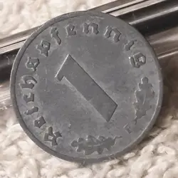 GERMAN 1 REICHSPFENNIG ~ GERMANY ~ WW2 1PF 1942 HEAVILY CIRCULATED COIN