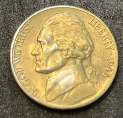 UNC. ORIGINAL 1945 D JEFFERSON NICKEL.  35% SILVER. WW2 . COLORS!