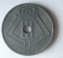 1943 BELGIUM 25 CENTIMES - WORLD WAR 2 OCCUPATION - HIGH GRADE - BELGIUM ZZZ