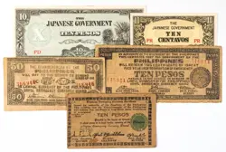 5 DIFF. PHILIPPINES GUERRILLA AND 1940'S JAPANESE INVASION PAPER MONEY WW2