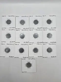 LOT OF 13 GERMAN REICHSPFENNIG COINS WORLD WAR 2 DATES