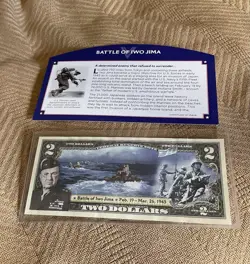 LITTLETON COIN CO COLORIZED $2 US FEDERAL RESERVE NOTE WW2 BATTLE OF IWO JIMA 