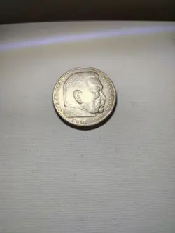 1937 F WW2 GERMAN 2 REICHSMARK COIN, THIRD REICH, PAUL VON HINDENBURG VINTAGE