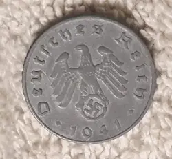 VINTAGE 1941 , WW2 GERMAN 5 REICHSPFENNIG , WWII ERA CIRCULATED COIN 