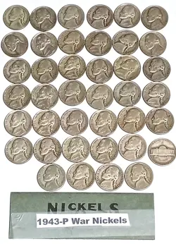 1943-P JEFFERSON NICKEL ROLL 40 SILVER WORLD WAR 2 ERA. NICKELS ALL  SOLID DATE.