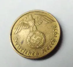 1938 WW2 GERMAN SWASTIKA NAZI 10 PFENNIG COIN