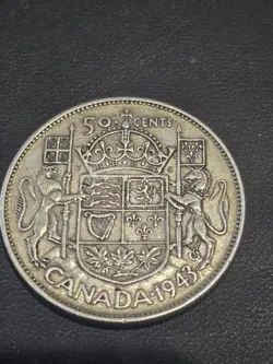 1943 CANADA 50 CENT HALF DOLLAR GEORGE VI SILVER LOW MINT WORLD WW2 COIN