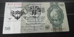 GERMAN 50 REICHSMARK BANKNOTE THIRD REICH WWII HAND STAMPED #97