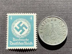 HISTORICAL ANTIQUE- WW2 GERMAN 10 REICHPFENNIG COIN WITH OFFICIAL UNUSED STAMP