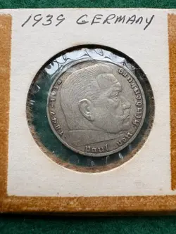1939 A WW2 GERMAN 2 REICHSMARK COIN, THIRD REICH, PAUL VON HINDENBURG