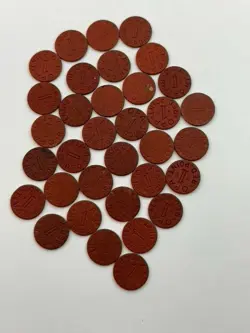 LOT OF 33  OPA RED POINT TAX TOKENS ~ WW2 ERA OFF CENTER VERY GOOD CONDITION