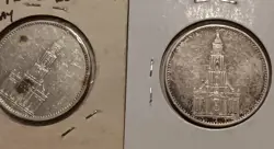 🔥GERMANY 5 REICHSMARK 1934 J SILVER COINS LOT OF 2 POTSDAM GARRISON CHURCH, WW2