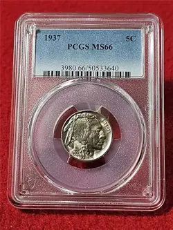 1937 BUFFALO NICKEL  PCGS MS 66   SEE STORE WW1-WW2 MEDALS -PCGS GRADED COINS