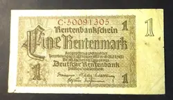 WW2 GERMAN 1 RENTENMARK 1937 - THIRD REICH NAZI ERA BANK NOTE