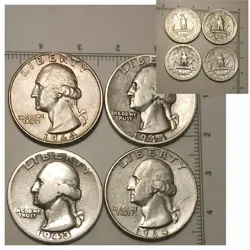 $1 FACE VALUE SILVER WASHINGTON QUARTERS AT LEAST  1 X WW2 & 2 X  PRE 1964 VIEW!