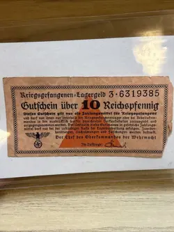 GERMANY WW2 POW CAMP MONEY 10 REICHSPFENNIG LAGERGELD HISTORICAL DOC. 1939-44