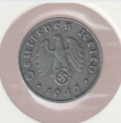 RARE WWII GERMAN PFENNIG WAR 1942-F WW2 GERMANY 1 REICHSPFENNIG COLLECTION COIN