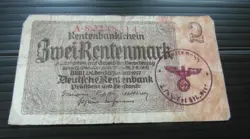 GERMAN 2 REICHSMARK BANKNOTE THIRD REICH WWII HAND STAMPED #11