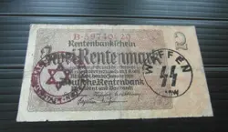 GERMAN 2 REICHSMARK BANKNOTE THIRD REICH WWII HAND STAMPED #12