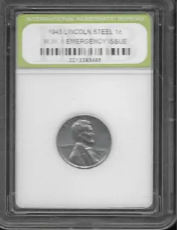 NICE RARE OLD 1943 WWII US STEEL PENNY CENT COIN WW2 WAR COLLECTION SLAB LOT:#11