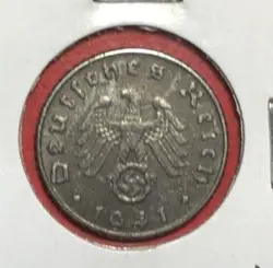 1941D GERMANY THIRD REICH SWASTIKA WORLD WAR 2! 5 PFENNIG! SWASTIKA! OLD COIN!