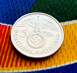 1936 A 5 MARK GERMAN WW2 SILVER COIN THIRD REICH  REICHSMARK