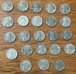 LOT OF 23 STEEL WHEAT 1 CENT PENNIES 1943 WORLD WAR 2 PENNY MAGNETIC