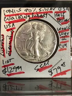1941-S  EXQUISITE WALKING USA LIBERTY WORLD WAR 2 ERA SILVER HALF AU-BU  DETAILS