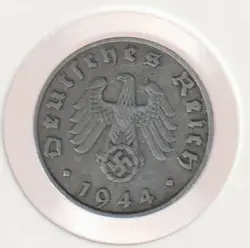 RARE WWII GERMAN PFENNIG WAR 1944-B WW2 GERMANY 1 REICHSPFENNIG COLLECTION COIN