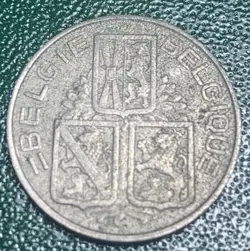 1939, WW2 COIN, KING LEOPOLD III, BELGIUM, 1 FRANC, SCHöN# 75, NICKEL,