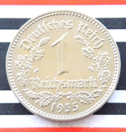 GERMAN COIN 1 MARK REICHSMARK 1935 A NICKEL THIRD REICH 3RD NAZI WW2 RARE   NICE