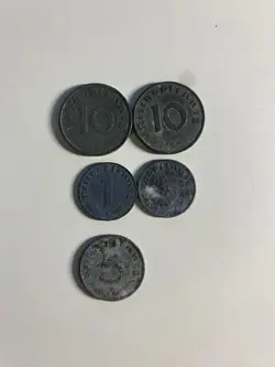 5 COIN LOT THIRD REICH WW2 GERMAN REICHSPFENNIG ZINC COINS