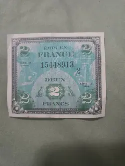 WW2 FRENCH 2 FRANC 1944 (ALLIED OCCUPATION CURRENCY) FRANCE BANKNOTE WWII NOTE