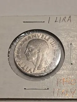 1940 ITALY 1 LIRA COIN - WW2 - FREE SHIPPING