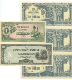 WW2 OCCUPATION JAPANESE INVASION MONEY, LOT OF (5) NOTES, FREE SHIPPING