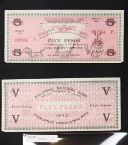 *PHILIPPINES ILOILO WW2 GUERRILLA CURRENCY 5 PESOS 1943 BANKNOTE[A173]