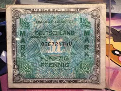 1944 GERMAN ½ MARK ALLIED OCCUPATION CURRENCY NOTE ~ WW2 BRITISH ZONE SP385