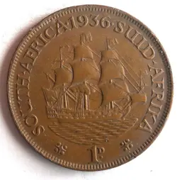 1936 SOUTH AFRICA PENNY - AU - UNCOMMON WW2 DATE COIN - LOT #D29