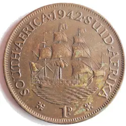 1942 SOUTH AFRICA PENNY - AU - UNCOMMON WW2 DATE COIN - LOT #D29