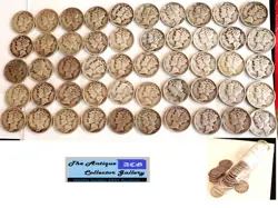 VINTAGE SILVER⌛ROLL (50) WORLD WAR 2  MERCURY DIMES🪙ALL 1940'S🪙