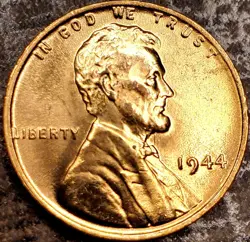 1944 LINCOLN WHEAT CENT-NO MINT MARK- RED GEM MS+ FROM OBW ROLL! WW2 COPPER! PQ+