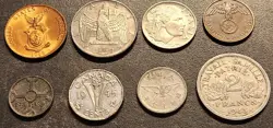 WW2 COIN LOT OF 8: 1944 PHILIPPINES, FASCIST ITALY, NAZI GERMANY, NETHERLANDS +